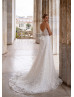 Beaded V Neck Ivory Lace Tulle Glitter Wedding Dress